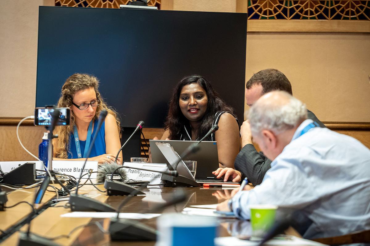 LWF Youth secretary Ms Pranita Biswasi, addressing the side-event on a human rights’ perspective in climate action processes at the UN Office in Geneva. Photo: LWF/F. Wilches