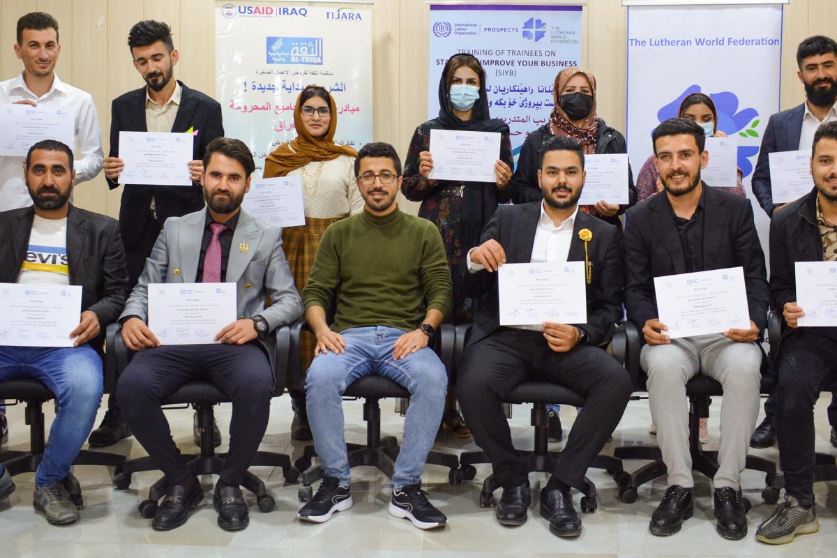 A group of students graduating from the SYB training in coordination with Thiqa bank in Duhok, Iraq. All photos: LWF/Iraq