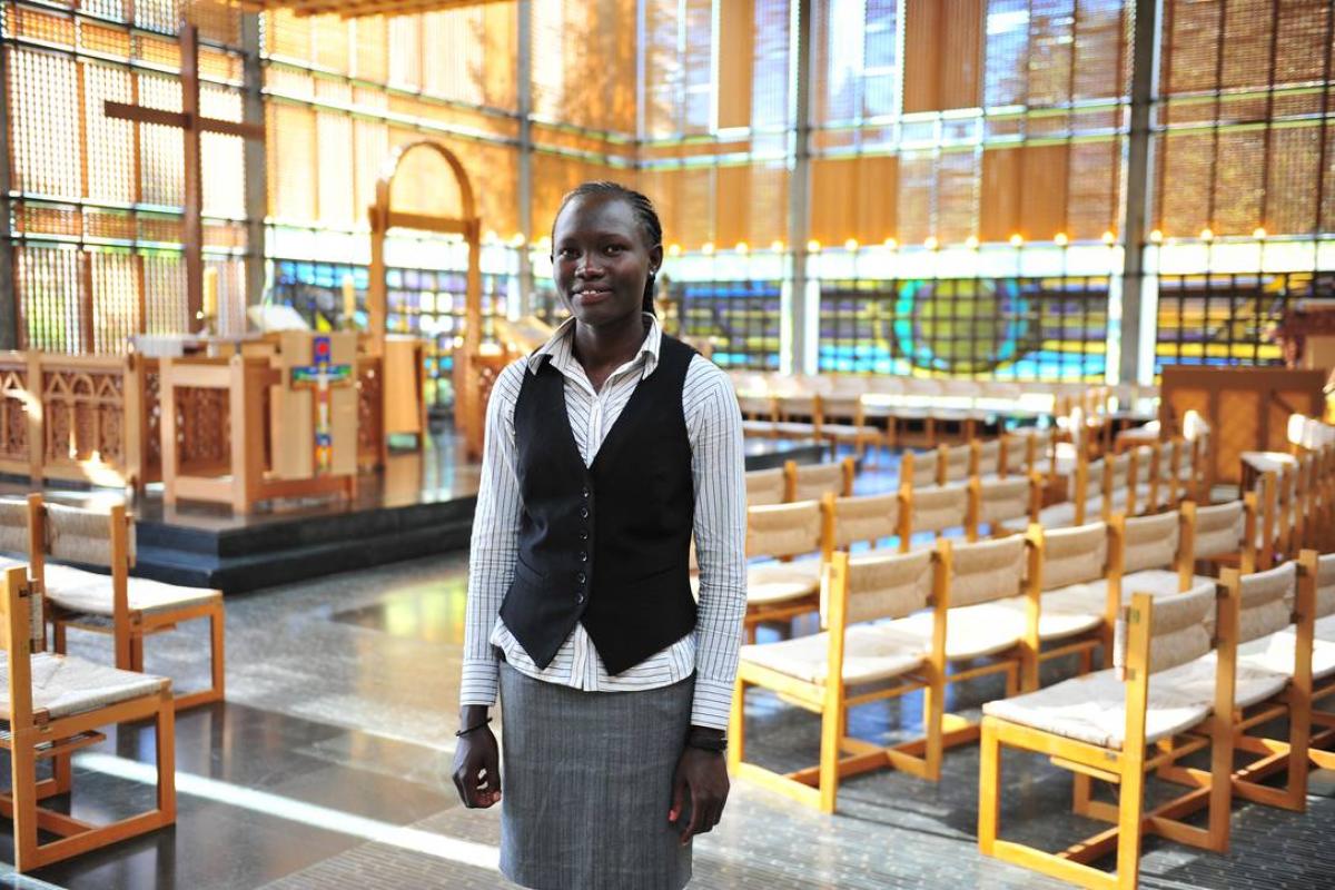 Rose Nathike Lokonyen in the chapel of the Ecumenical Center, where the LWF is based. Lokonyen will be one of the speakers at Malmö arena. Photo: LWF/M. Renaux