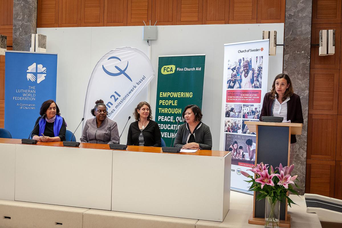 Ms Maria-Cristina Rendón, LWF program assistant for Gender Justice and Women’s Empowerment, addressing the participants at the event. Photo: LWF/S. Gallay